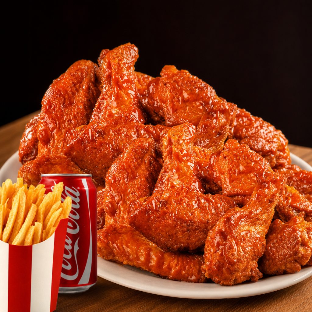 9PCS Special Buffalo Wings Any Flavor Combo w/ Can Of Soda And Fries.