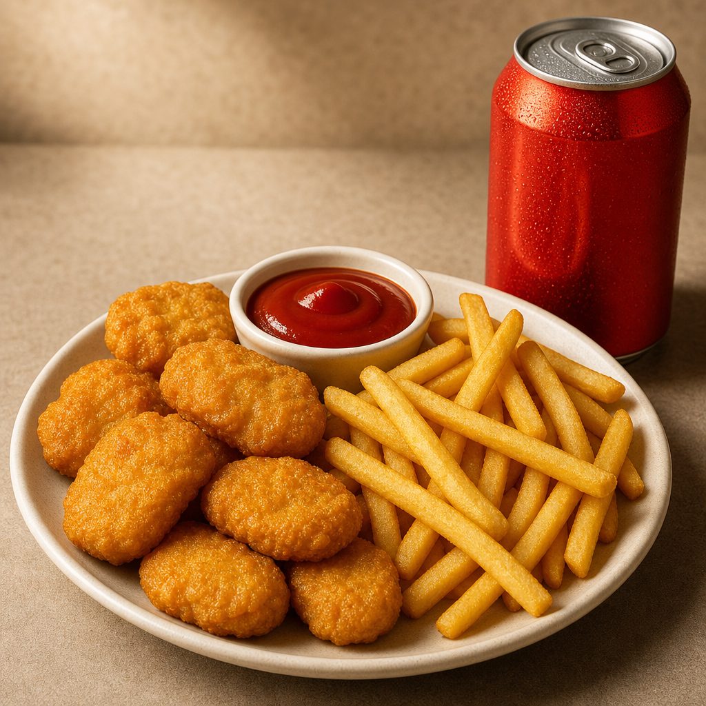 Chicken Nuggets 14 Pcs Combo W/fries 1 can Soda.