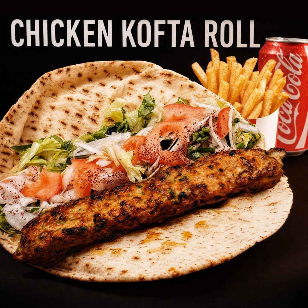#50 Chicken Kofta Roll W/ Fries And Can Soda Before. #39.