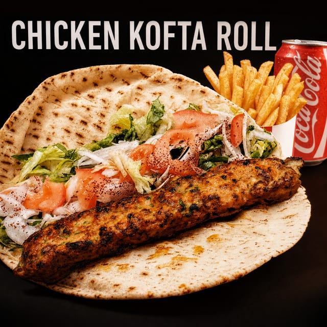 #50 Chicken Kofta Roll W/ Fries And Can Soda Before. #39.