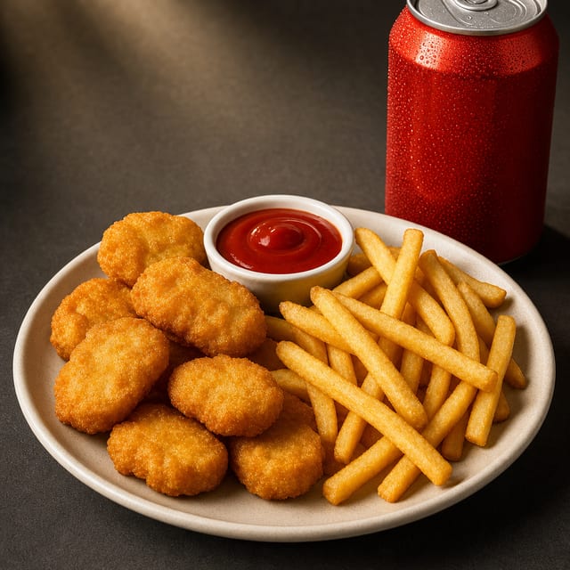 Chicken Nuggets 6pcs Combo W/fries 1 can Soda.