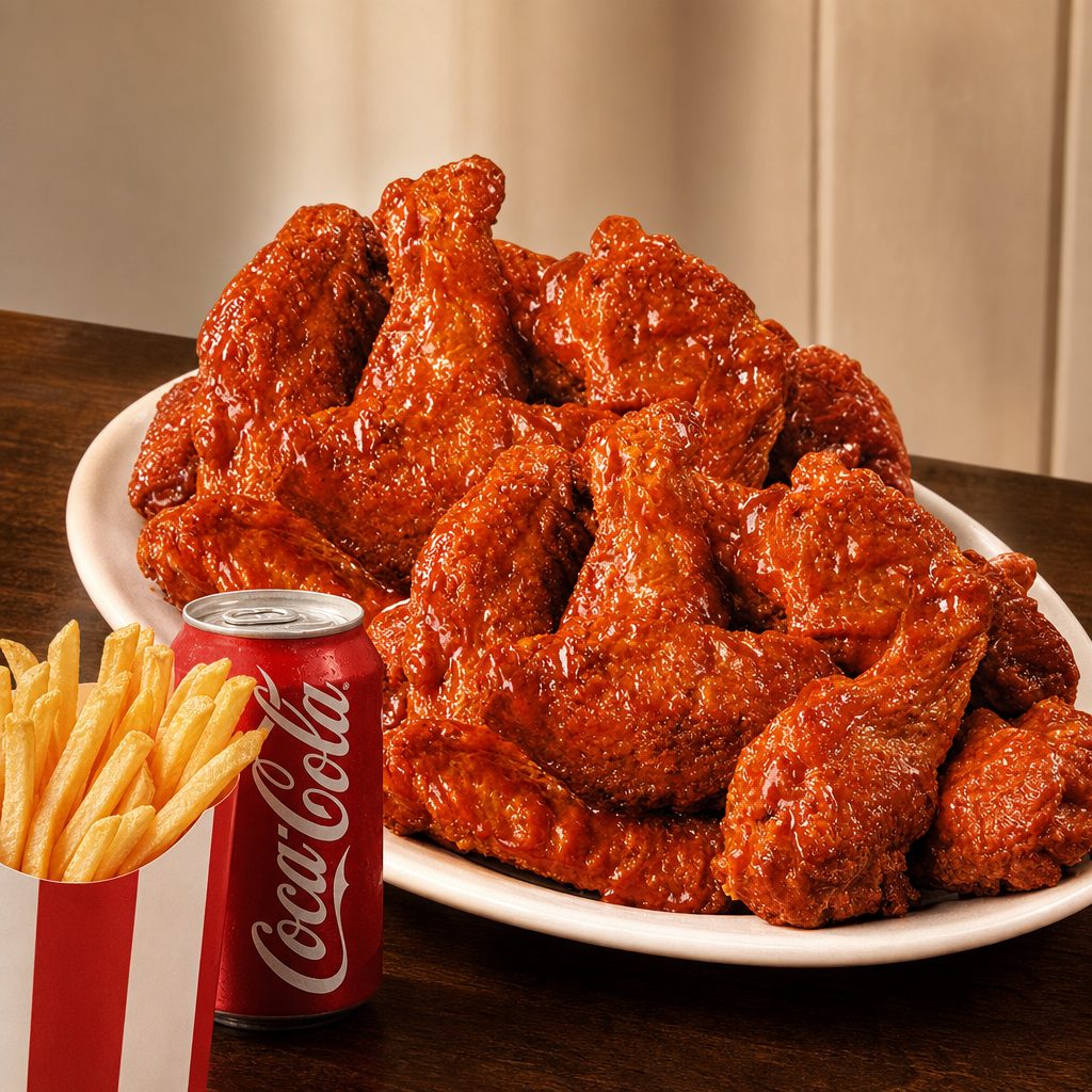 12 PCS Special Buffalo Wings Any Flavor Combo w/ Can Of Soda And Fries.
