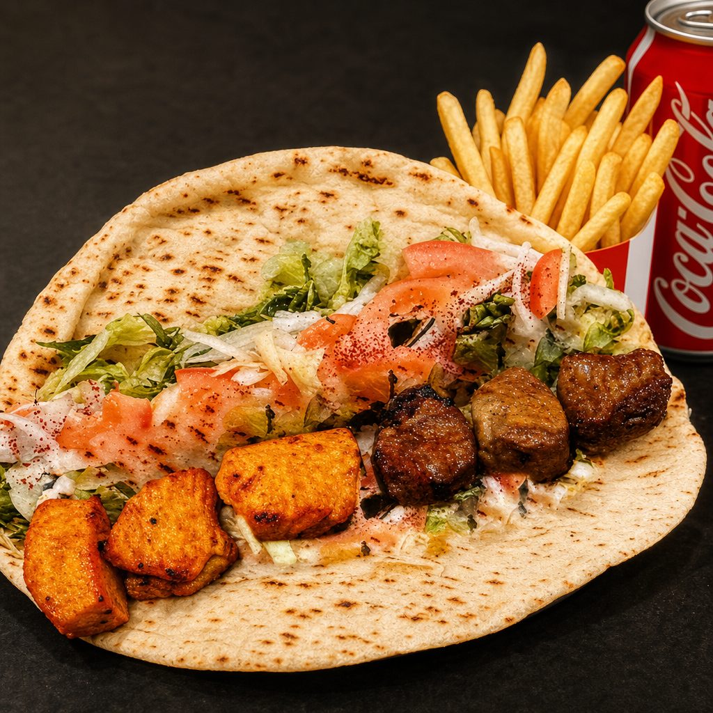 #53 Chicken + Lamb Tikka Roll W/ Fries And Can Soda\Before. #42.