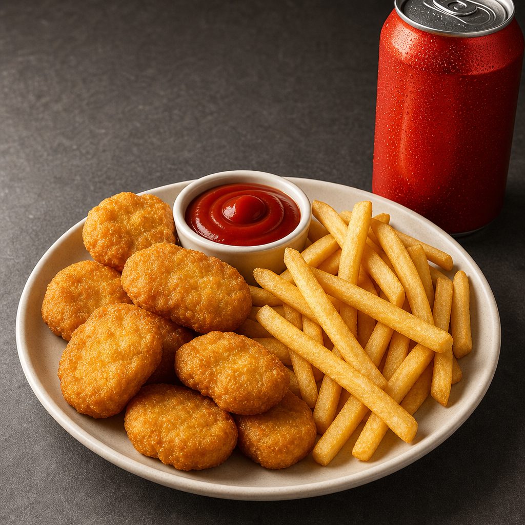 Chicken Nuggets 10pcs Combo W/fries 1 can Soda.