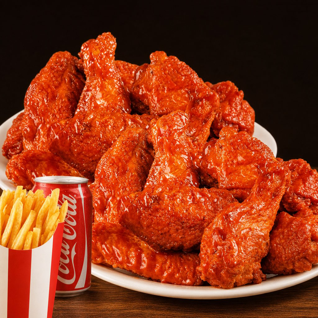6 PCS Special Buffalo Wings Any Flavor Combo Can Of Soda w/ Fries.